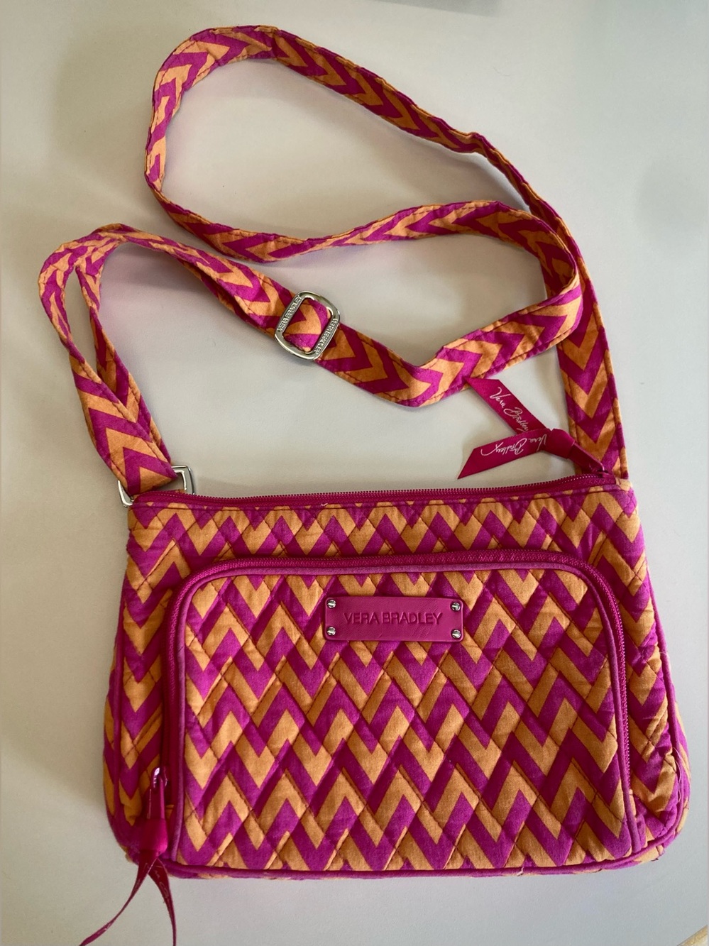 Vera Bradley Pink and Gold Chevron Quilted Crossbody